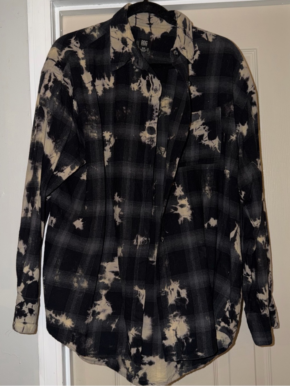 BDG Bleached Black Plaid Flannel Shirt - women